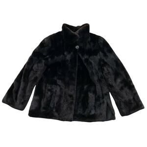 Mink Fur Coat Manakas Frankfurt Luxury Germany Dark Brown Collared Lined 42 Lg